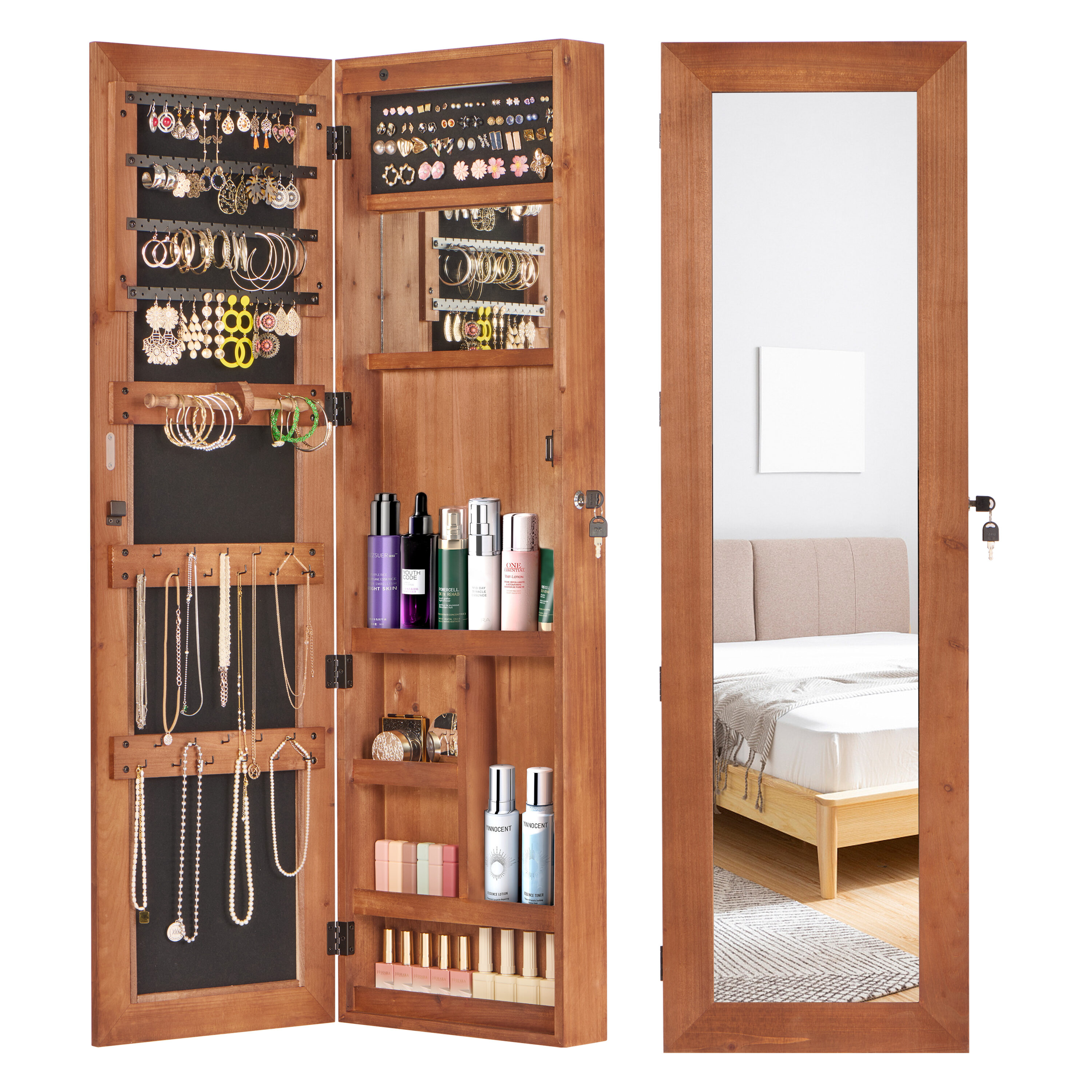 Jewelry Storage Solid Wood Jewelry Armoire Organizer Cabinet with Full