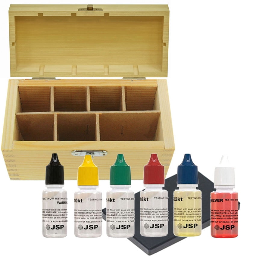 Jewelry Testing Kit Gold 10K–22K Silver Platinum Scratch Stone Wooden Box