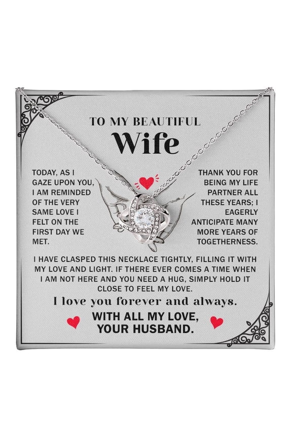 Jewelry To My Wife - I Love You Forever Necklace From Husband, Romantic Birthday Anniversary Valentine Her Quote 04 #1467, Gold Love Knot Necklace