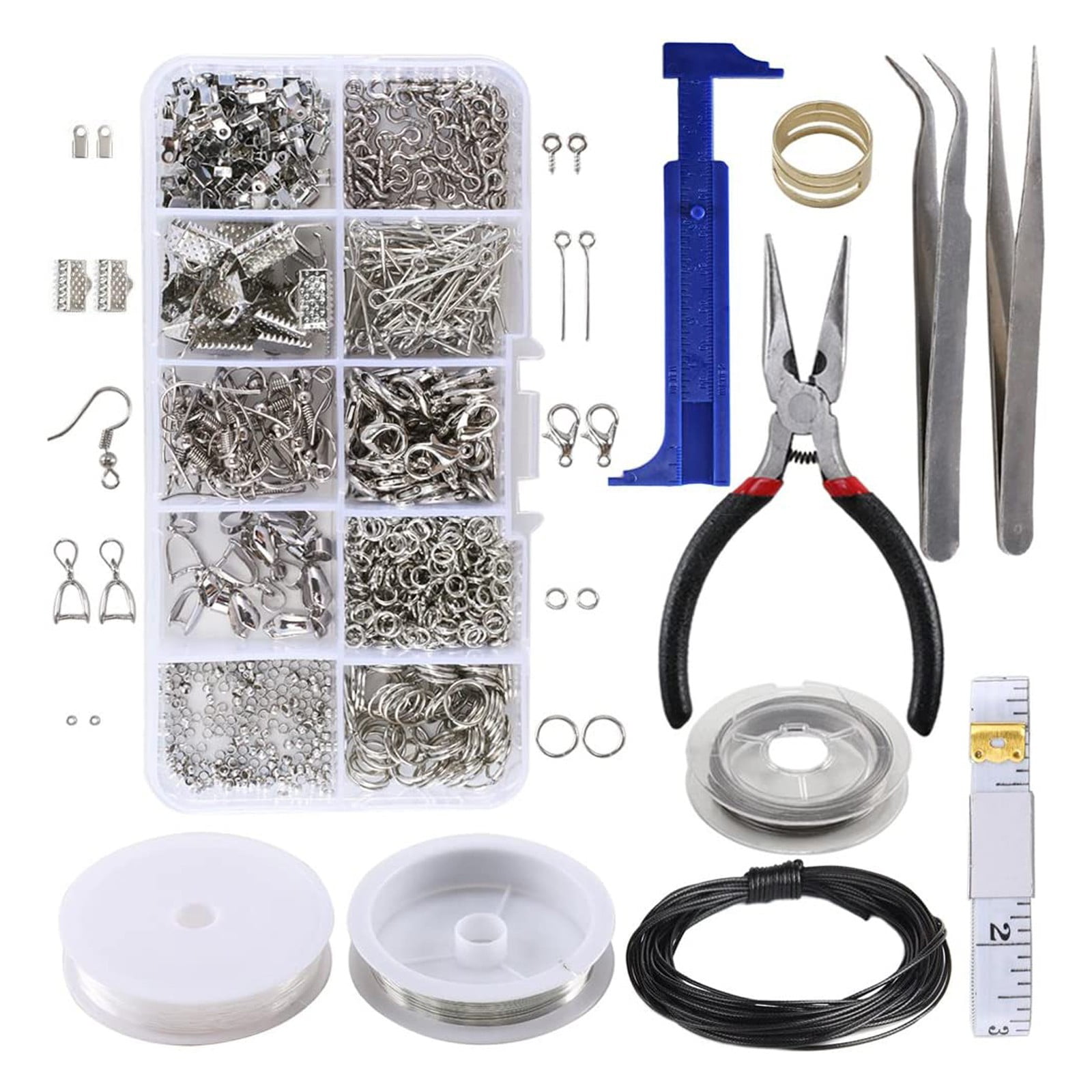 Jewelry Tools Accessories Rope Jewellery Making Tool Set Repair Set Kit  With Silver Beading Wire Nylon Cord Connecting Rings 
