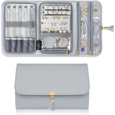 Jewelry Travel Organizer for Women, Tangle Free Portable Leather Jewelry Storage Roll Bag Envelope Clutch, Waterproof Lightweight Jewelry Case Holder for Necklaces