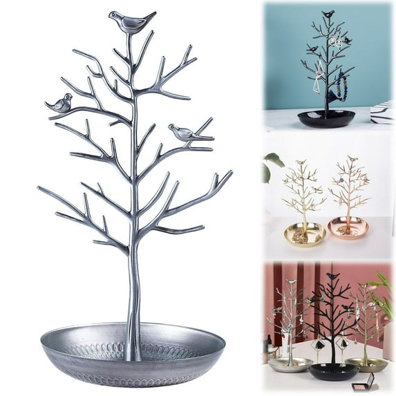 Jewelry Tree Necklace Earring Holder, Bird Jewelry Stand Birds Tree Jewelry Stand Display Earring Necklace Holder Organizer Rack Tower, Organizer Rack Tower Tray, Decoration for Women