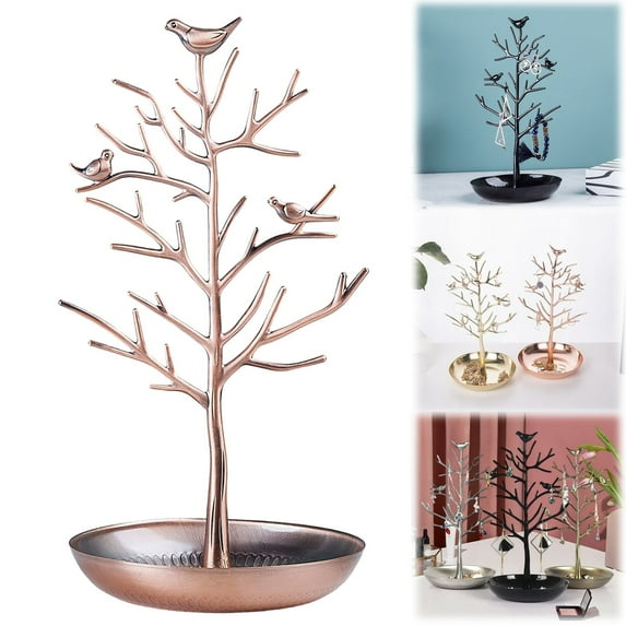 Jewelry Tree Necklace Earring Holder, Bird Jewelry Stand Birds Tree Jewelry Stand Display Earring Necklace Holder Organizer Rack Tower, Organizer Rack Tower Tray, Decoration for Women