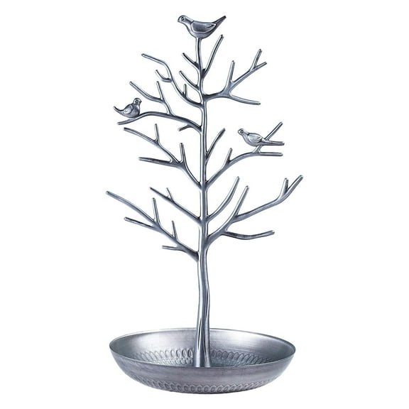 Jewelry Tree, Necklace Holder Stand, Jewelry Display, Metal Birds Tree Stand with Tray, Jewelry Tree Stand Organizer, Tree Tower Rack Hanging Organizer for Ring Earrings Necklace Bracelet