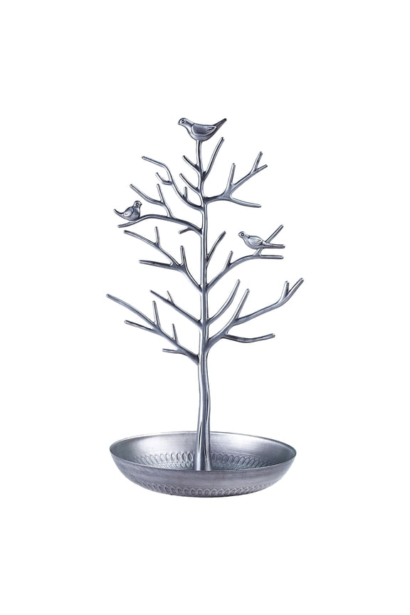 Jewelry Tree, Necklace Holder Stand, Jewelry Display, Metal Birds Tree Stand with Tray, Jewelry Tree Stand Organizer, Tree Tower Rack Hanging Organizer for Ring Earrings Necklace Bracelet