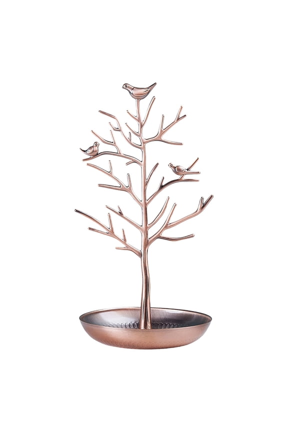 Jewelry Tree, Necklace Holder Stand, Jewelry Display, Metal Birds Tree Stand with Tray, Jewelry Tree Stand Organizer, Tree Tower Rack Hanging Organizer for Ring Earrings Necklace Bracelet