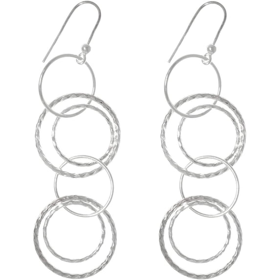 Jewelry Trends .925 Sterling Silver Hoop Long Dangle Earrings Linked Circles