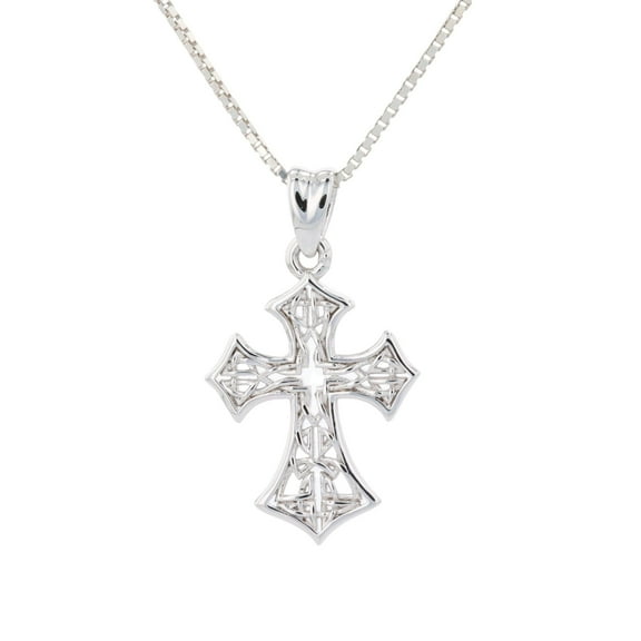 Jewelry Trends Celtic Cross Irish Weaved Open Knot Style Sterling Silver Pendant Necklace 18"