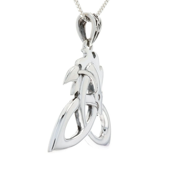 Jewelry Trends Celtic Dragon Trinity Knot Sterling Silver Pendant Necklace 18"