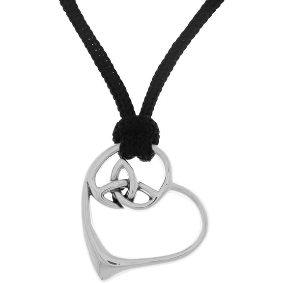 Jewelry Trends Celtic Trinity Knot Heart Sterling Silver Pendant Necklace Adjustable Nylon Cord