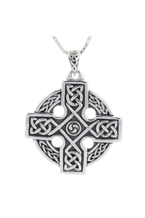 Celtic Trinity Knot Knights Templar Cross Sterling Silver Pendant Necklace 18"