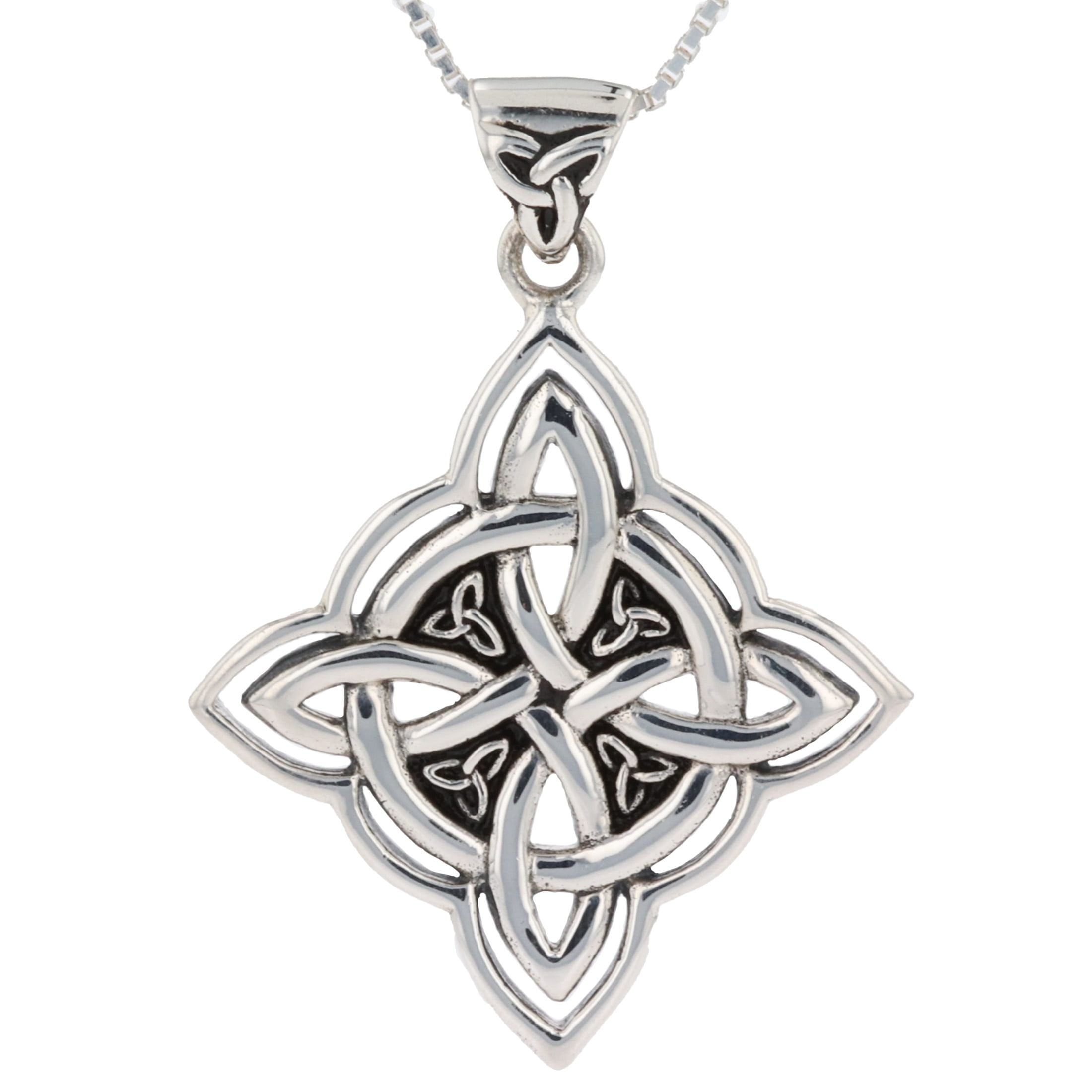 Jewelry store Trends Sterling Silver Celtic Trinity Knot Medallion Pendant on Box Chain Necklace