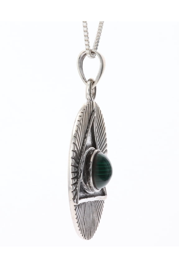 Eye of Horus Sterling Silver Pendant Necklace 18" Created Malachite