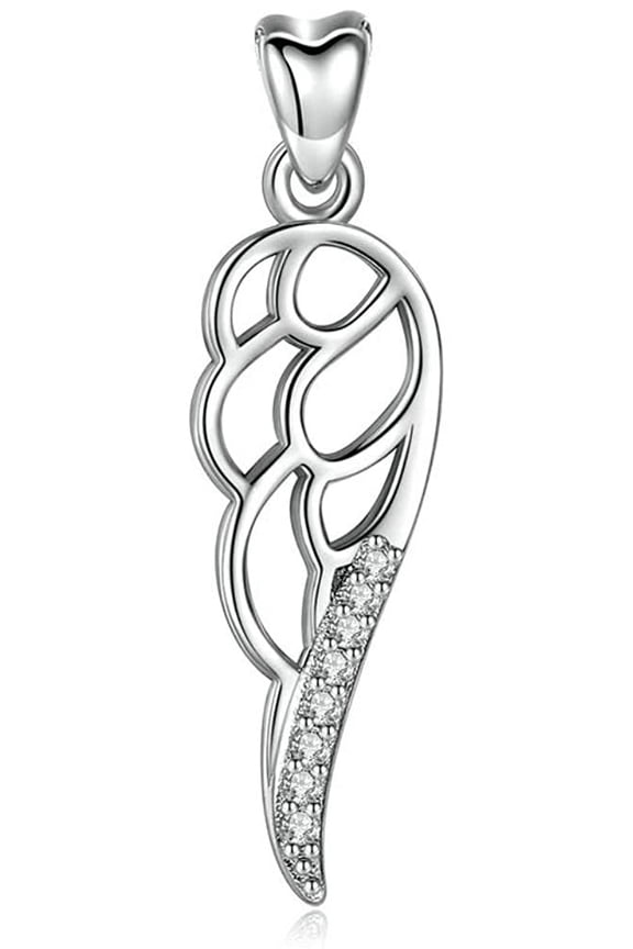 Guardian Angel Wing CZ Sterling Silver Pendant Necklace 18"