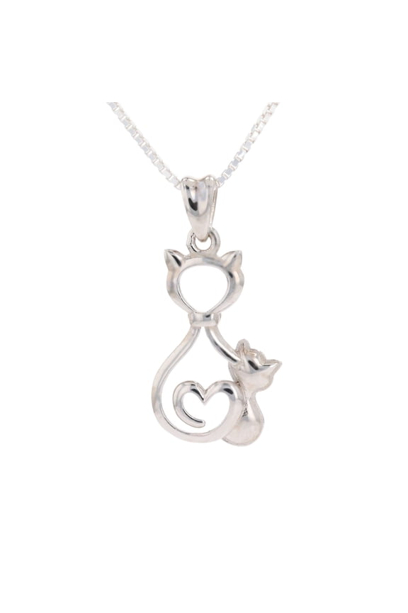 Kitty Cat Kitten Heart Sterling Silver Pendant Necklace 18"