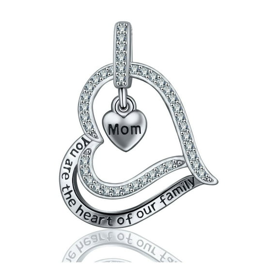 Jewelry Trends Mom Heart of the Family CZ Sterling Silver Mothers Day Pendant Necklace 18"
