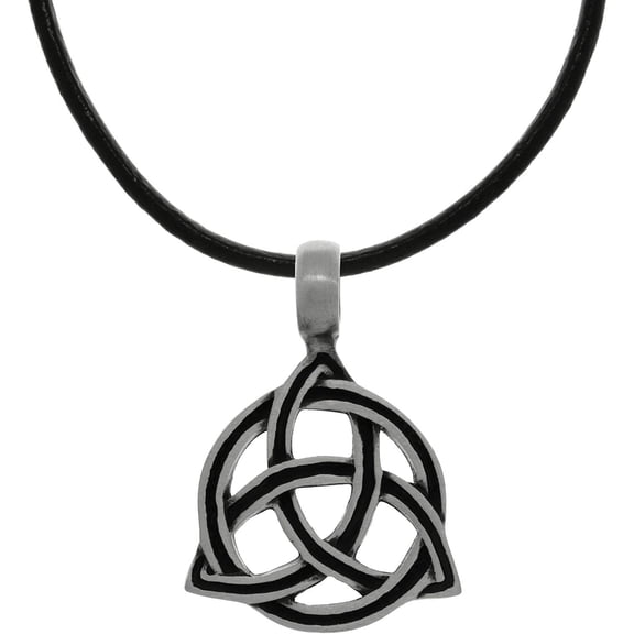 Jewelry Trends Pewter Celtic Triangle Trinity Knot with Circle of Life on Black Leather Necklace