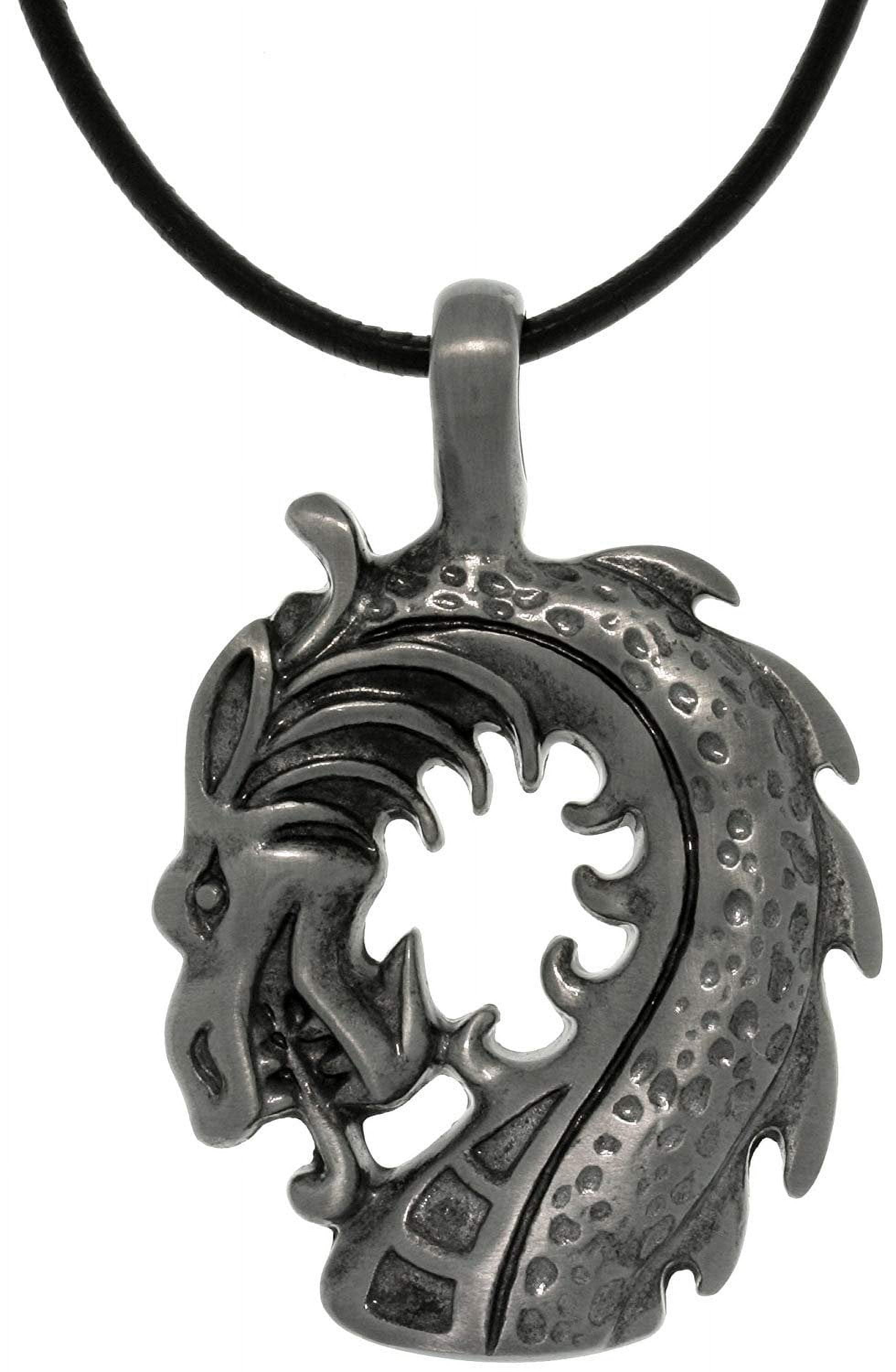 Jewelry Trends Pewter Dragon Head Unisex Pendant on 18 Inch Black Leather Cord Necklace