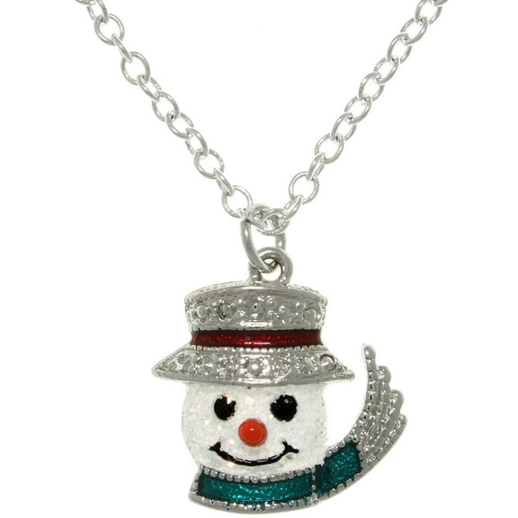 Jewelry Trends Pewter Enamel Frosted Snowman Charm with 18 Inch Chain Necklace