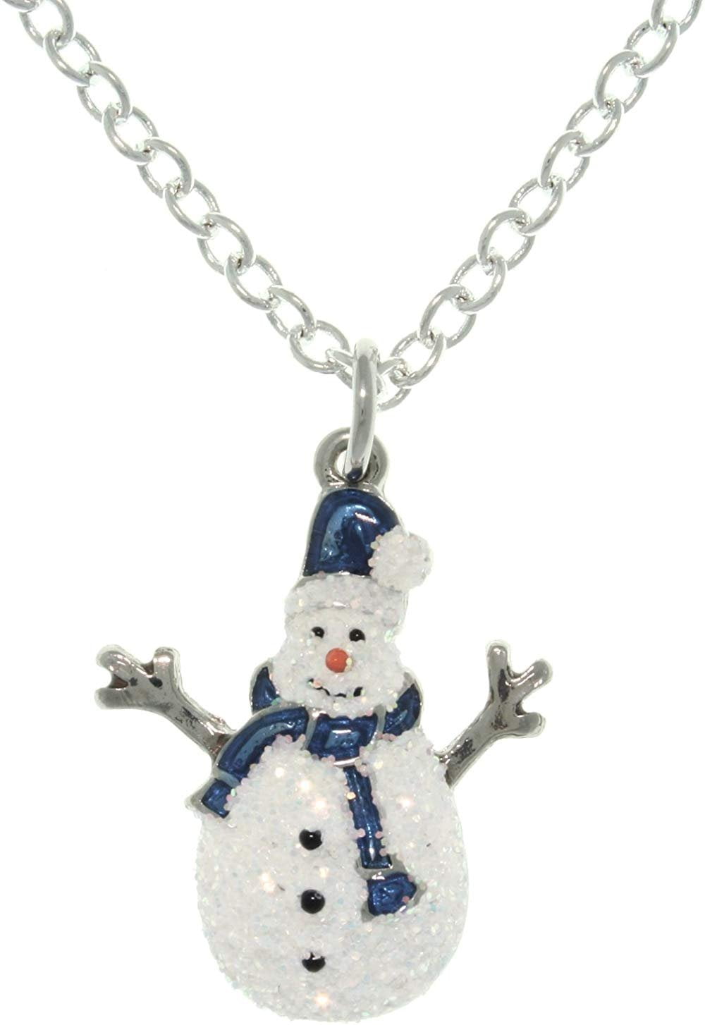 Jewelry Trends Pewter Enamel Holiday Glittered Snowman Charm with 18 Inch Chain Necklace