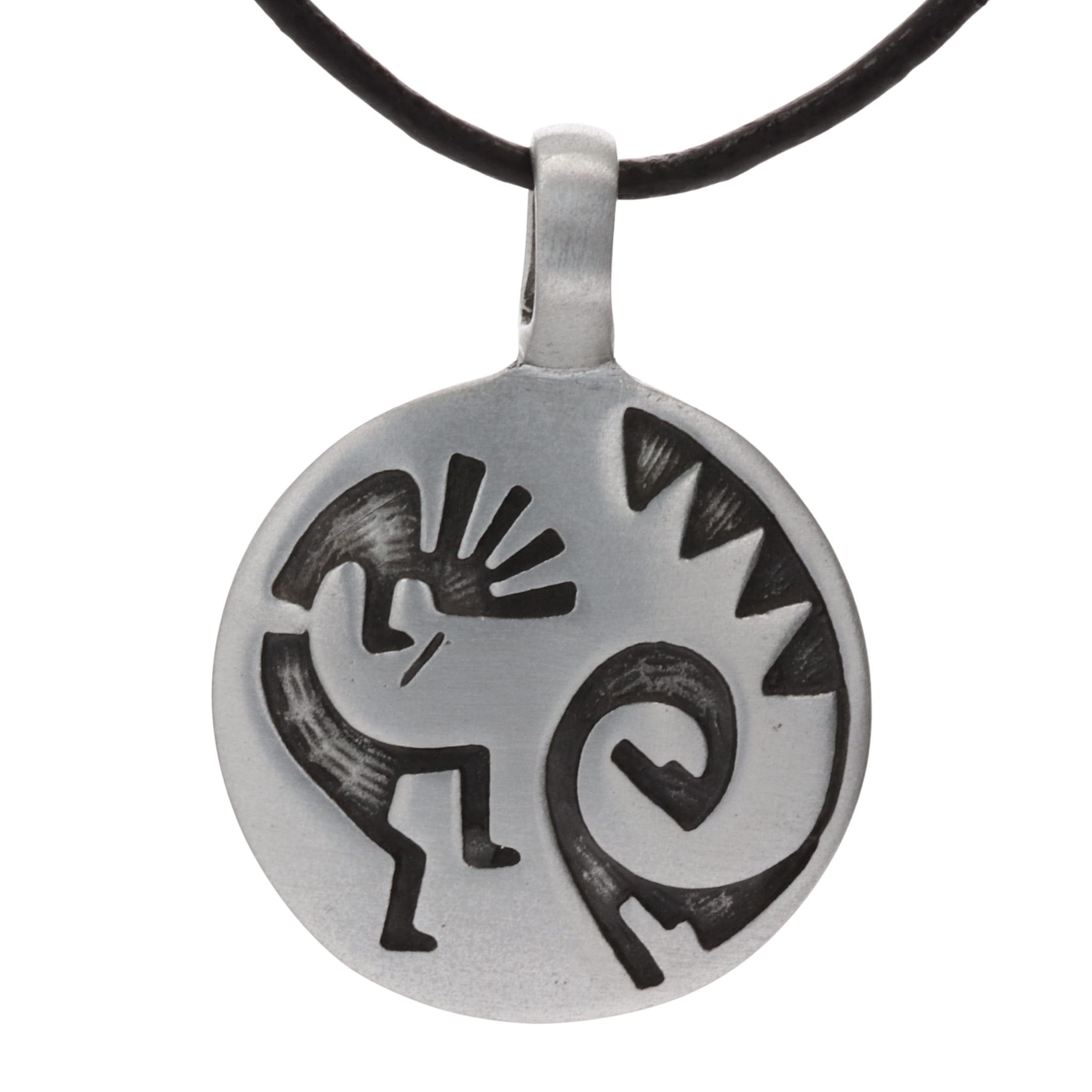 Jewelry Trends Pewter Etched Kokopelli Pendant with 18 Inch Black Leather Cord Necklace