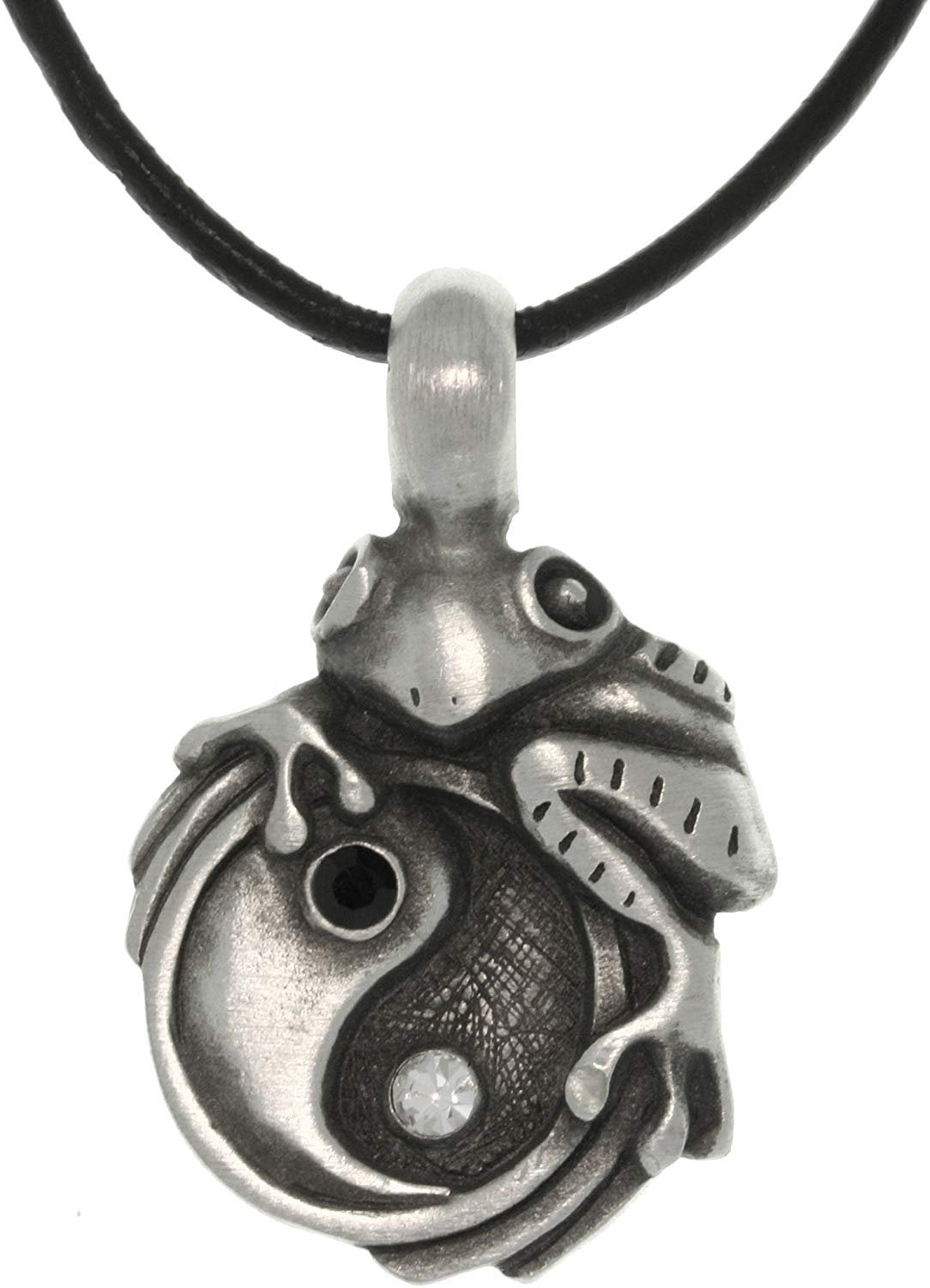 Jewelry Trends Pewter Frog on Yin Yang Pendant with 18 Inch Black Leather Cord Necklace