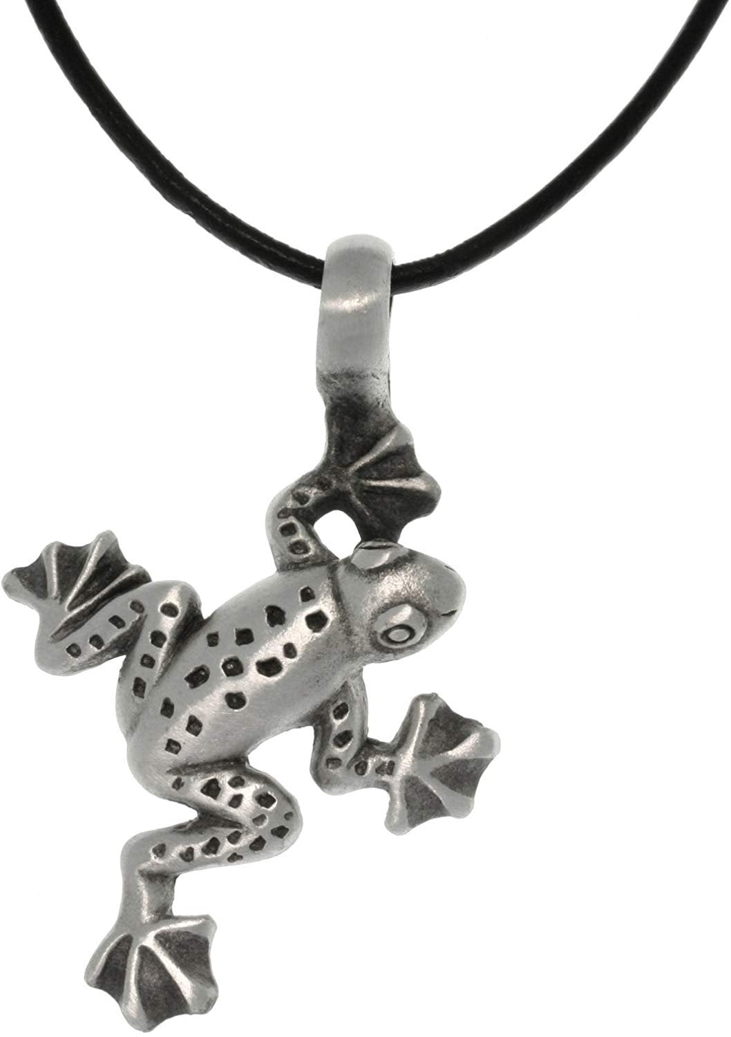 Jewelry Trends Pewter Jumping Frog Pendant with 18 Inch Black Leather Cord Necklace
