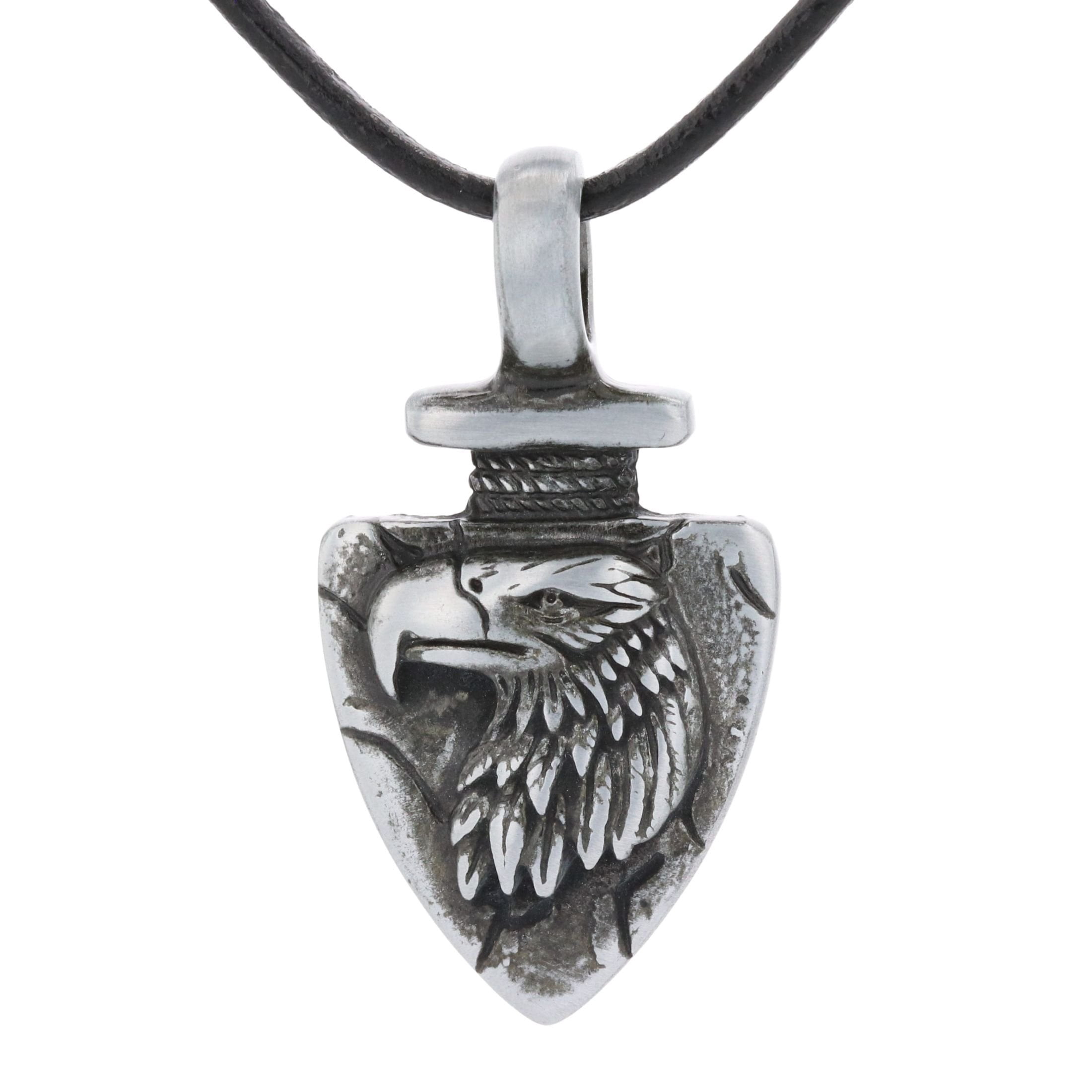 Jewelry Trends Pewter Men's Eagle Arrowhead Shaped Pendant with 18 Inch Black Leather Cord Necklace