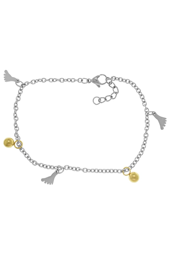Stainless Steel Dangling Foot and Ball Charm 9 Inch Chain Anklet