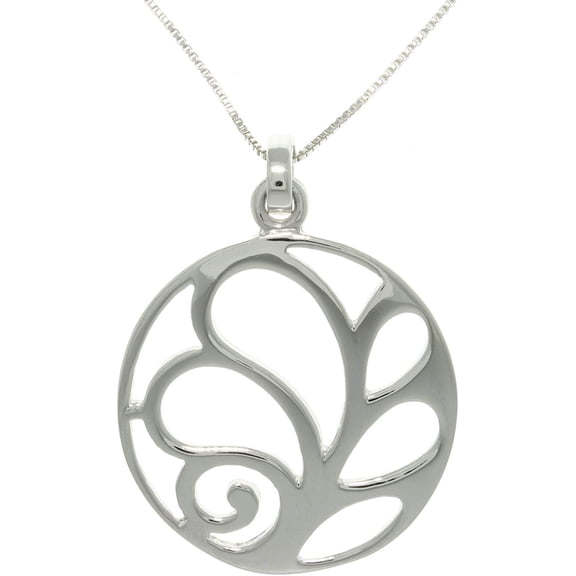 Jewelry Trends Sterling Silver Artistic Leaf Circle Pendant with 18 Inch Box Chain Necklace