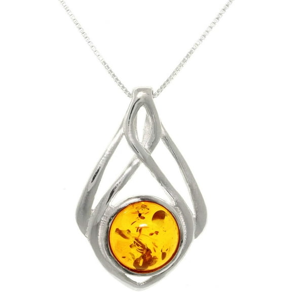 Jewelry Trends Sterling Silver Baltic Amber Drop Pendant with 18 Inch Box Chain Necklace