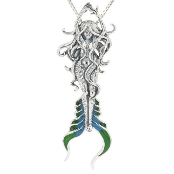 Jewelry Trends Sterling Silver Beautiful Atlantis Mermaid Pendant on 18 Inch Box Chain Necklace