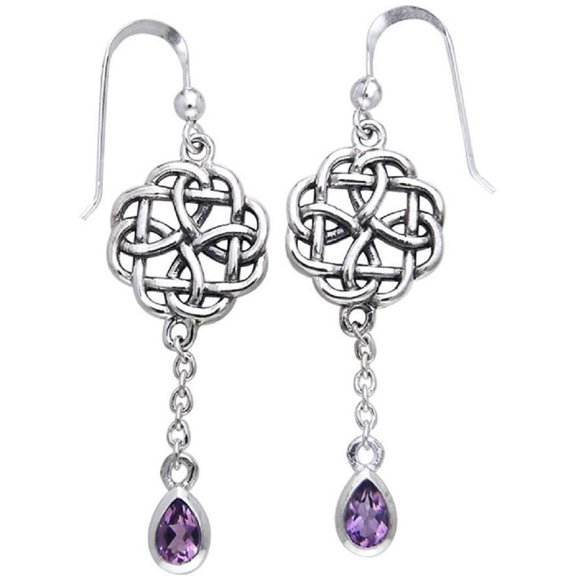 Jewelry Trends Sterling Silver Celtic Amethyst Dangle Chain Earrings
