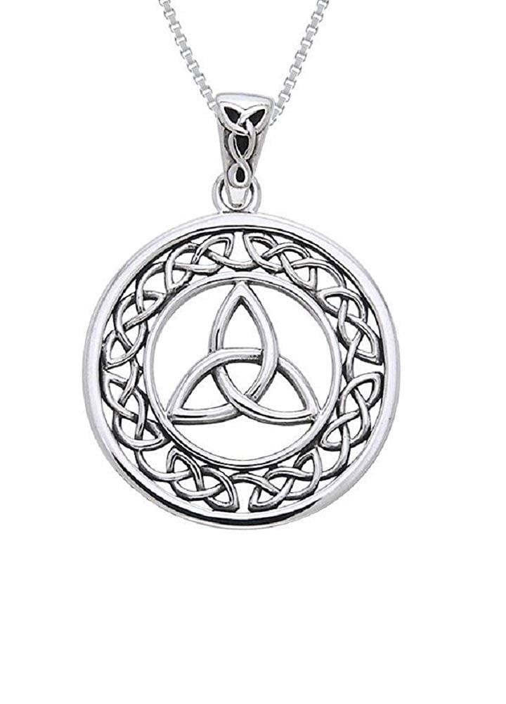 Jewelry Trends Sterling Silver Celtic Border Trinity Knot Round Pendant ...
