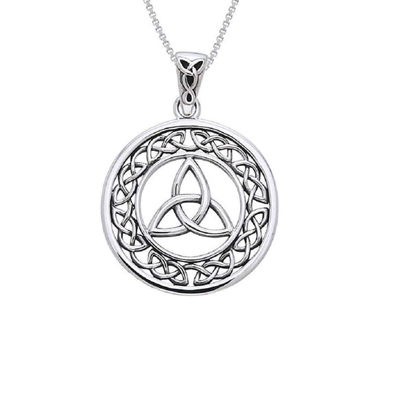Jewelry Trends Sterling Silver Celtic Border Trinity Knot Round Pendant on 18 inch Chain Necklace