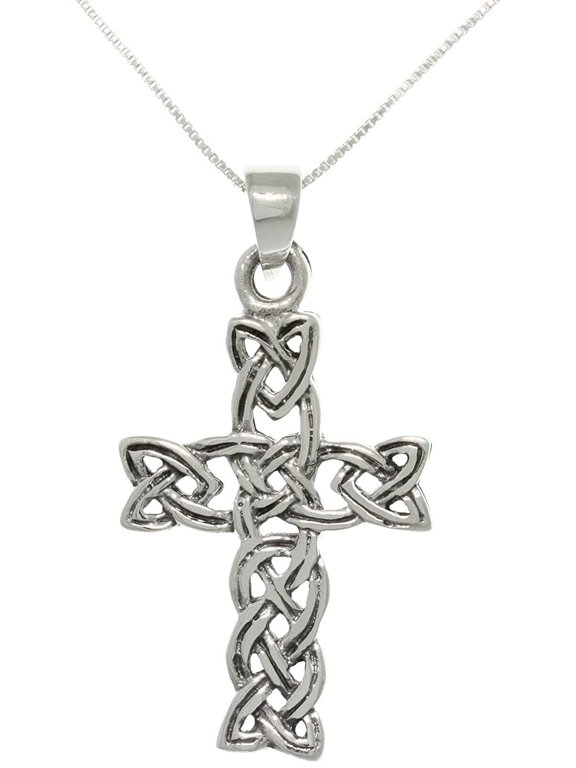Sterling Silver Celtic Braid Cross Pendant with 18 Inch Box Chain Necklace