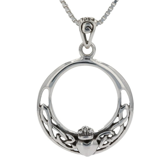 Jewelry Trends Sterling Silver Celtic Claddagh Pendant on 18 Inch Box Chain Necklace