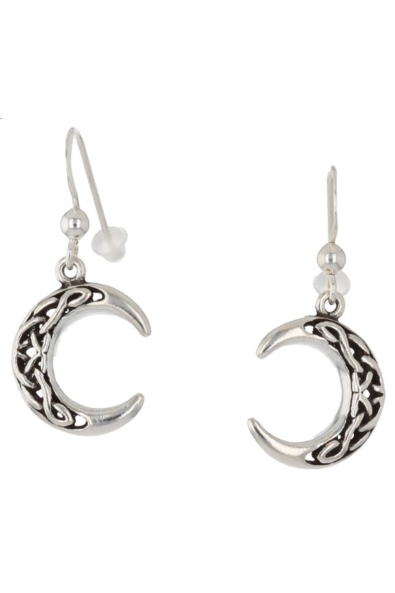 Sterling Silver Celtic Crescent Moon Dangle Earrings