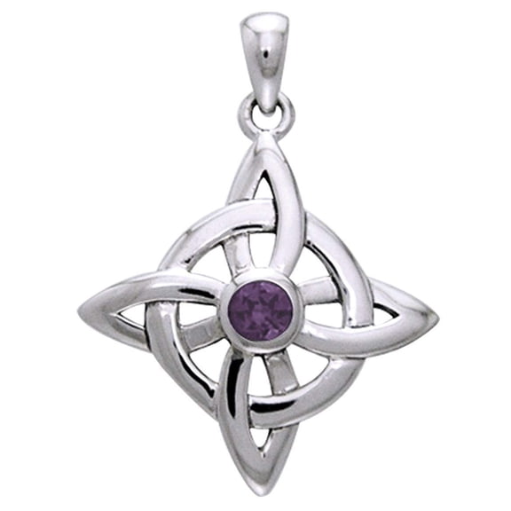Jewelry Trends Sterling Silver Celtic Good Luck Knot Pendant with Amethyst Stone on Chain Necklace
