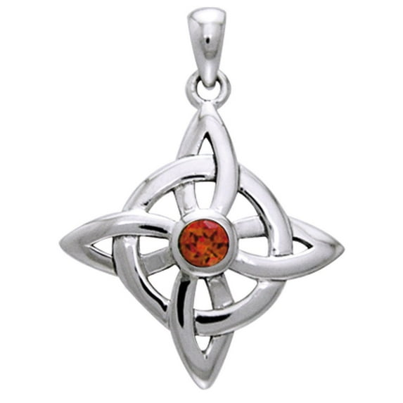 Jewelry Trends Sterling Silver Celtic Good Luck Knot Pendant with Garnet Stone on 18 Inch Box Chain Necklace