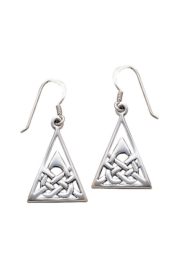 Sterling Silver Celtic Heart and Triangle Knot Work Dangle Earrings