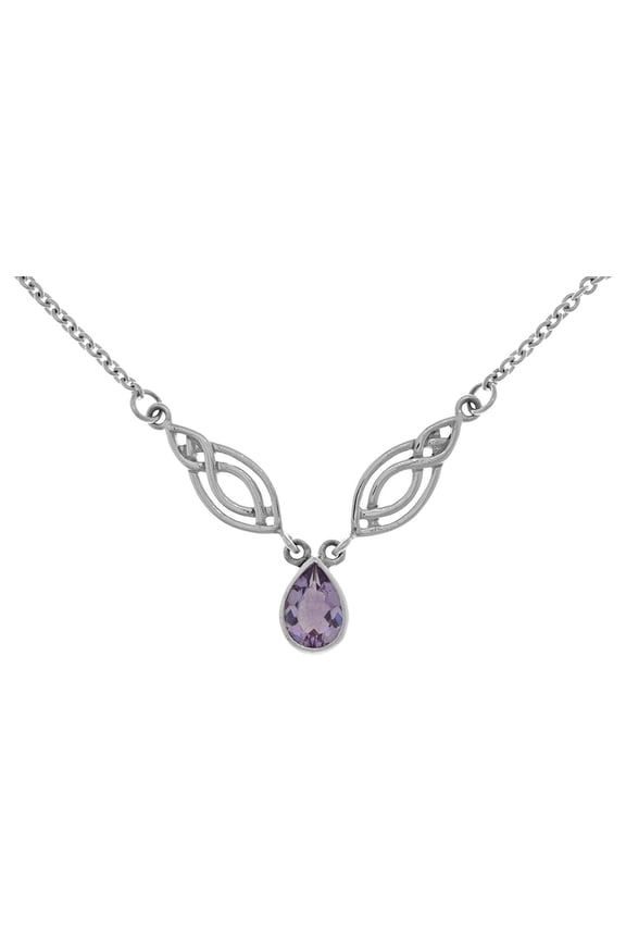 Sterling Silver Celtic Infinity Knot with Amethyst Teardrop on Link Chain Necklace