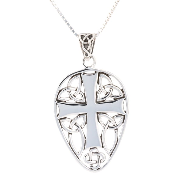Jewelry Trends Sterling Silver Celtic Knot Cross Shield Pendant on 18" Box Chain Necklace