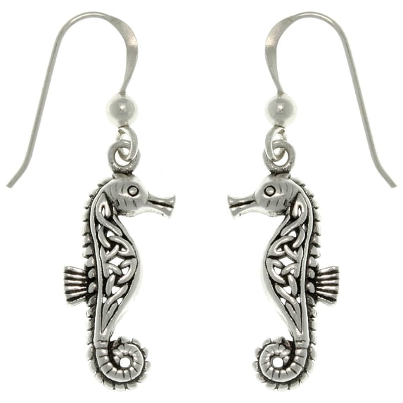 Jewelry Trends Sterling Silver Celtic Knot Seahorse Dangle Earrings