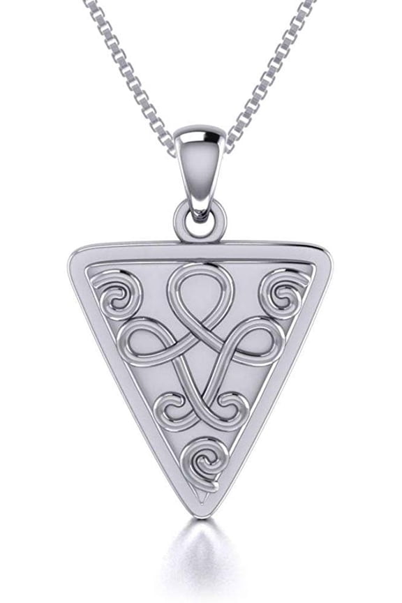 Sterling Silver Celtic Knot Triangle Pendant on 18 Inch Box Chain Necklace