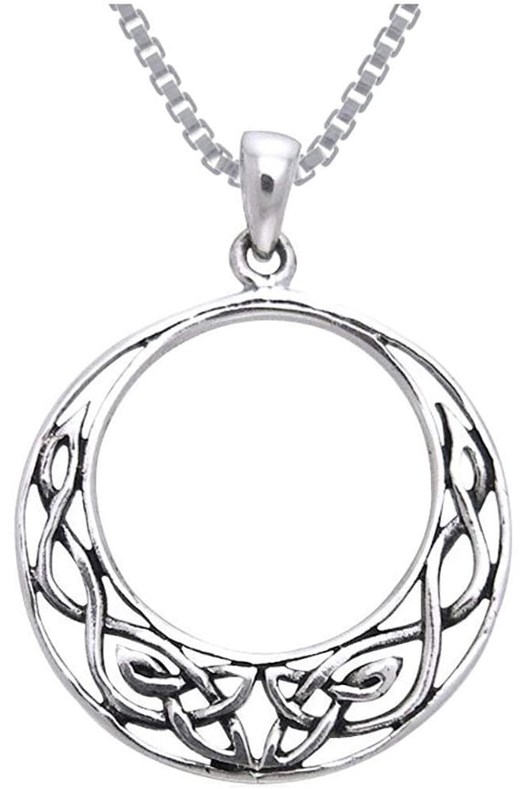 Sterling Silver Celtic Knot Work Round Pendant on 18 Inch Box Chain Necklace