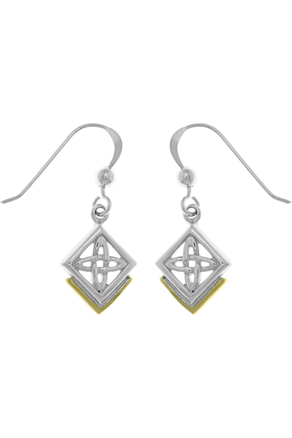 Sterling Silver Celtic Knot of Inner Connection Dangle Earrings with Gold-Plated Accents