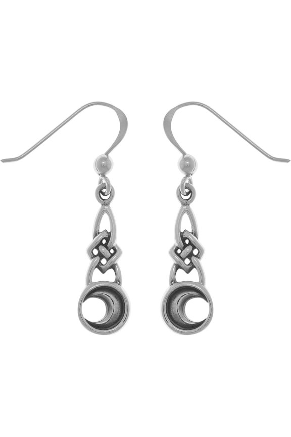Sterling Silver Celtic Knotwork Crescent Moon Dangle Earrings