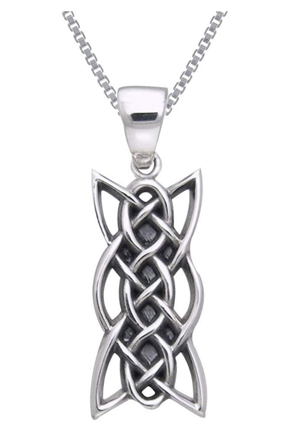 Sterling Silver Celtic Knotwork Linear Pendant on 18 Inch Box Chain Necklace