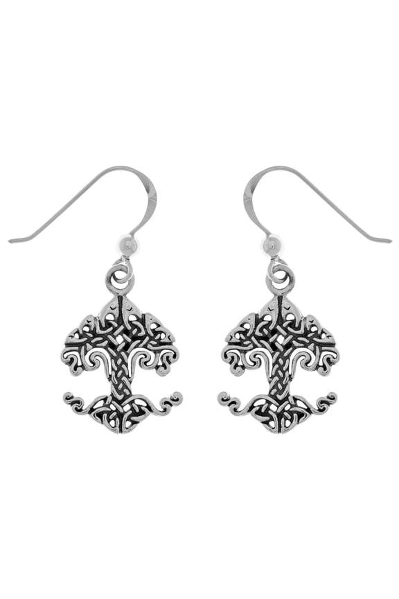 Sterling Silver Celtic Knotwork Tree of Life Dangle Earrings